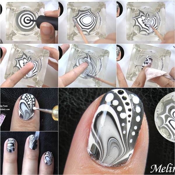 Water Marbling Nail-Art designs tutorial with steps for Christmas holidays (6)