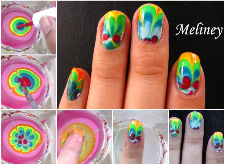 Water Marbling Nail-Art designs tutorial with steps for Christmas holidays (7)