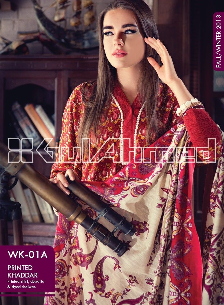 Gul Ahmed Printed Khaddar & Pashmina Shawl Suits Winter Collection 2014-2015 (10)