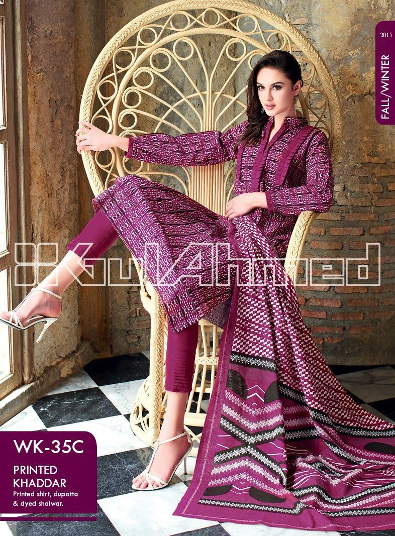 Gul Ahmed Printed Khaddar & Pashmina Shawl Suits Winter Collection 2014-2015 (8)