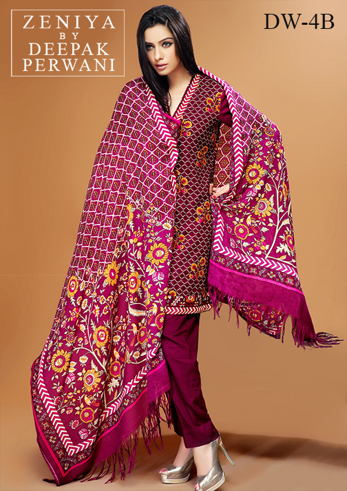 Zeniya By Deepak Perwani Latest Winter Shawl dresses Collection for Women 2014-2015 (2)