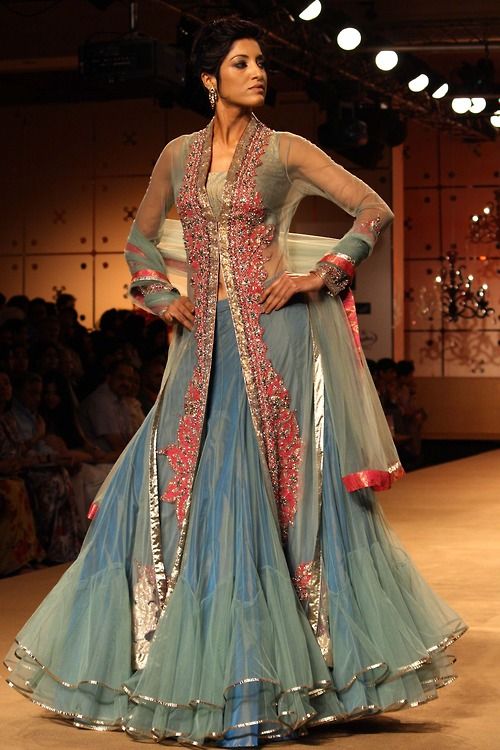 3-Pc Long Front Open Gown With Raw Silk Gharara and Embroidered Dupatt –  Charizma
