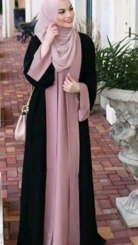 pink and black beautiful abaya